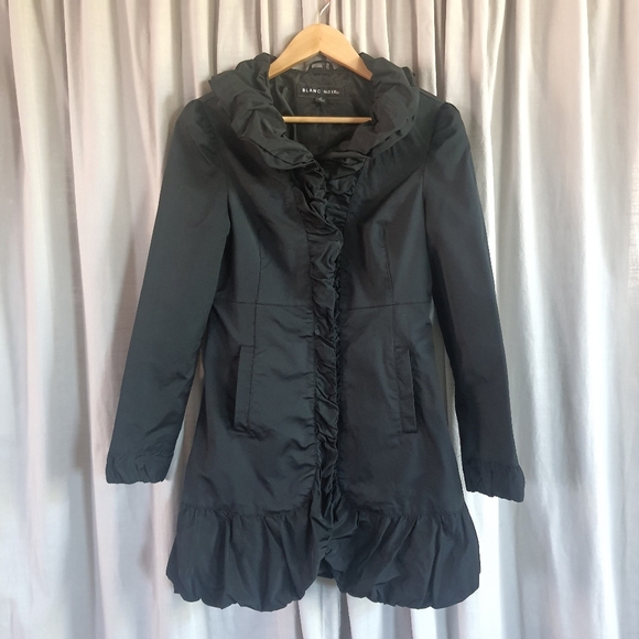 Blanc Noir Black Ruffled Trench Coat Womens M - Picture 6 of 16